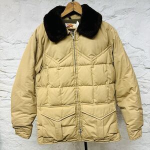 Comfy Western Rancher Jacket Quilted Puffer Goose Down Coat 2 Way Zipper Vtg 70s